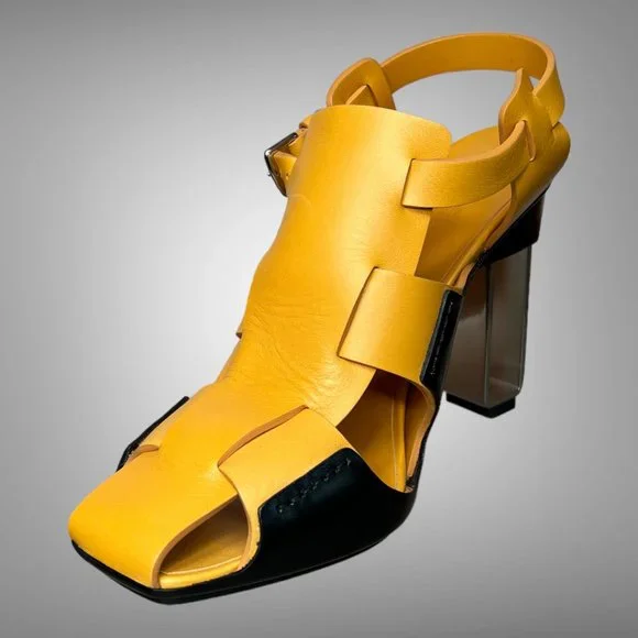 HERMES CALF LEATHER YELLOW MANGO REMIX SANDAL SHOES EU 40 HEELS - Picture 9 of 13